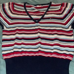 Striped V-Neck Sweater cute puller over size xl .